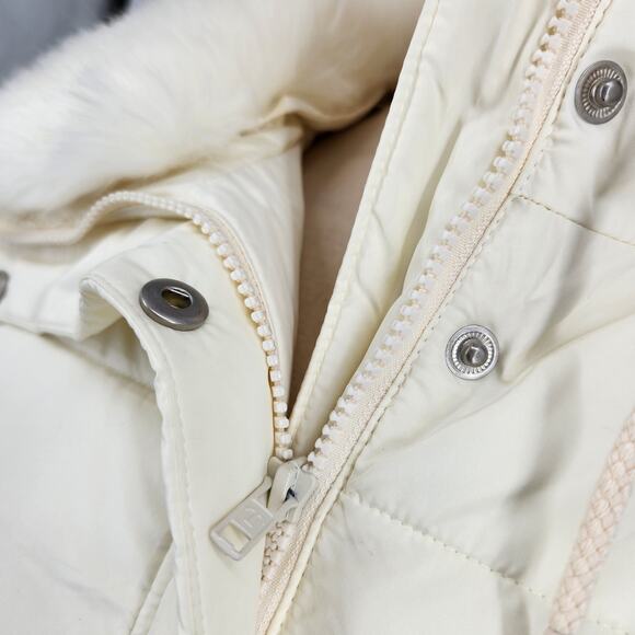 Talbots Puffer Jacket Removable Faux Fur Collar Quilted Zip Cream Size Large 12 - Picture 3 of 11